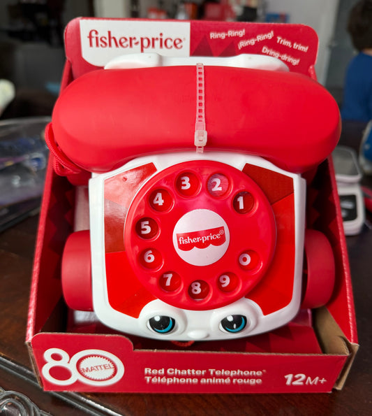 Fisher-Price Red Chatter Telephone Baby & Toddler Pull Toy, Mattel 80th Anniversary Edition 31371