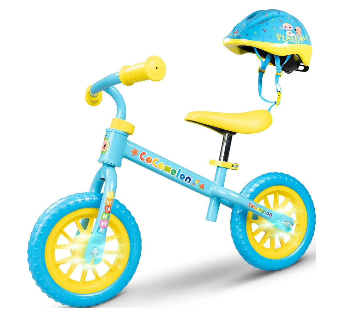 Cocomelon Toddlers Balance Bike Adjustable Helmet Light-up 10" Wheels 003385