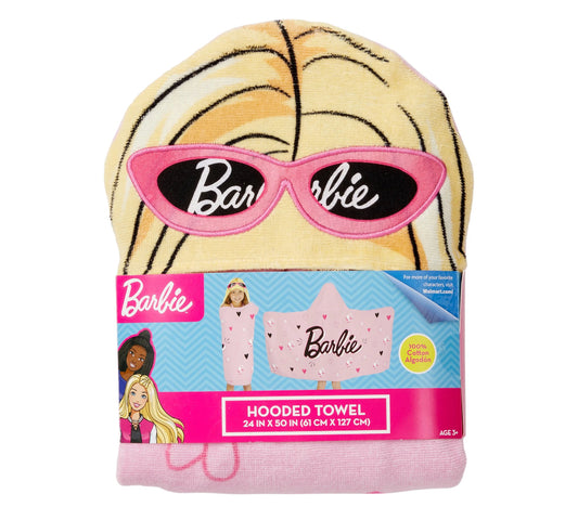 Barbie Kids Hooded Bath Towel, Cotton, Pink 86691