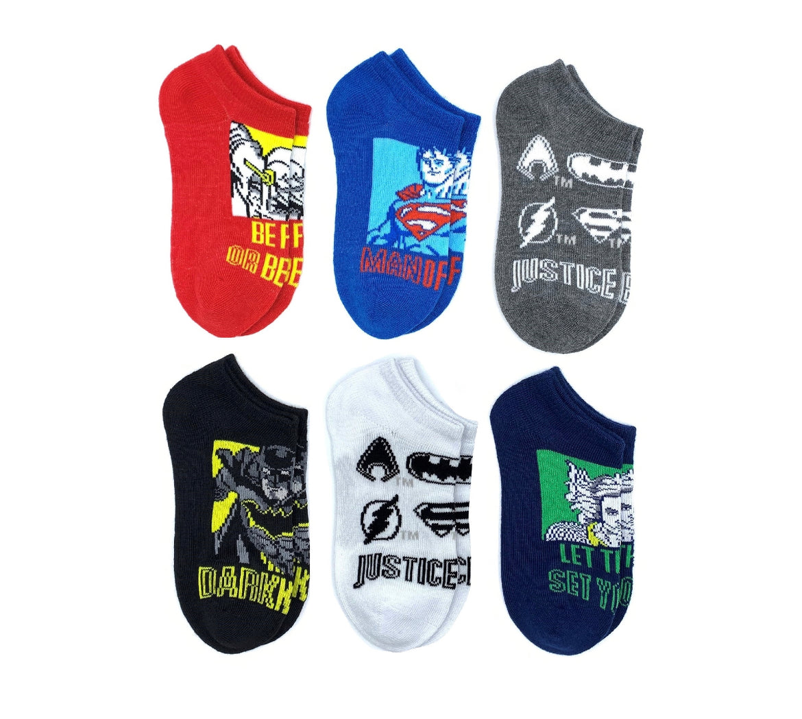 Justice League Boys No Show Graphic Socks, 6-Pack