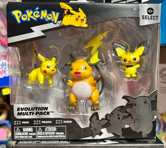 Pokémon Select Evolution 3 Pack - Features 2-Inch Pichu and Pikachu and 3-Inch Raichu Battle Figures