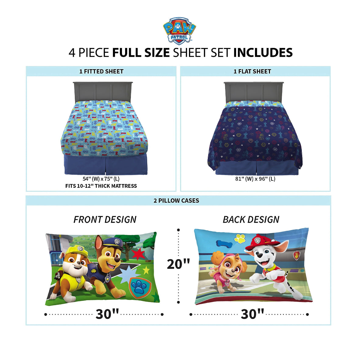 PAW Patrol Kids Full Sheet Set