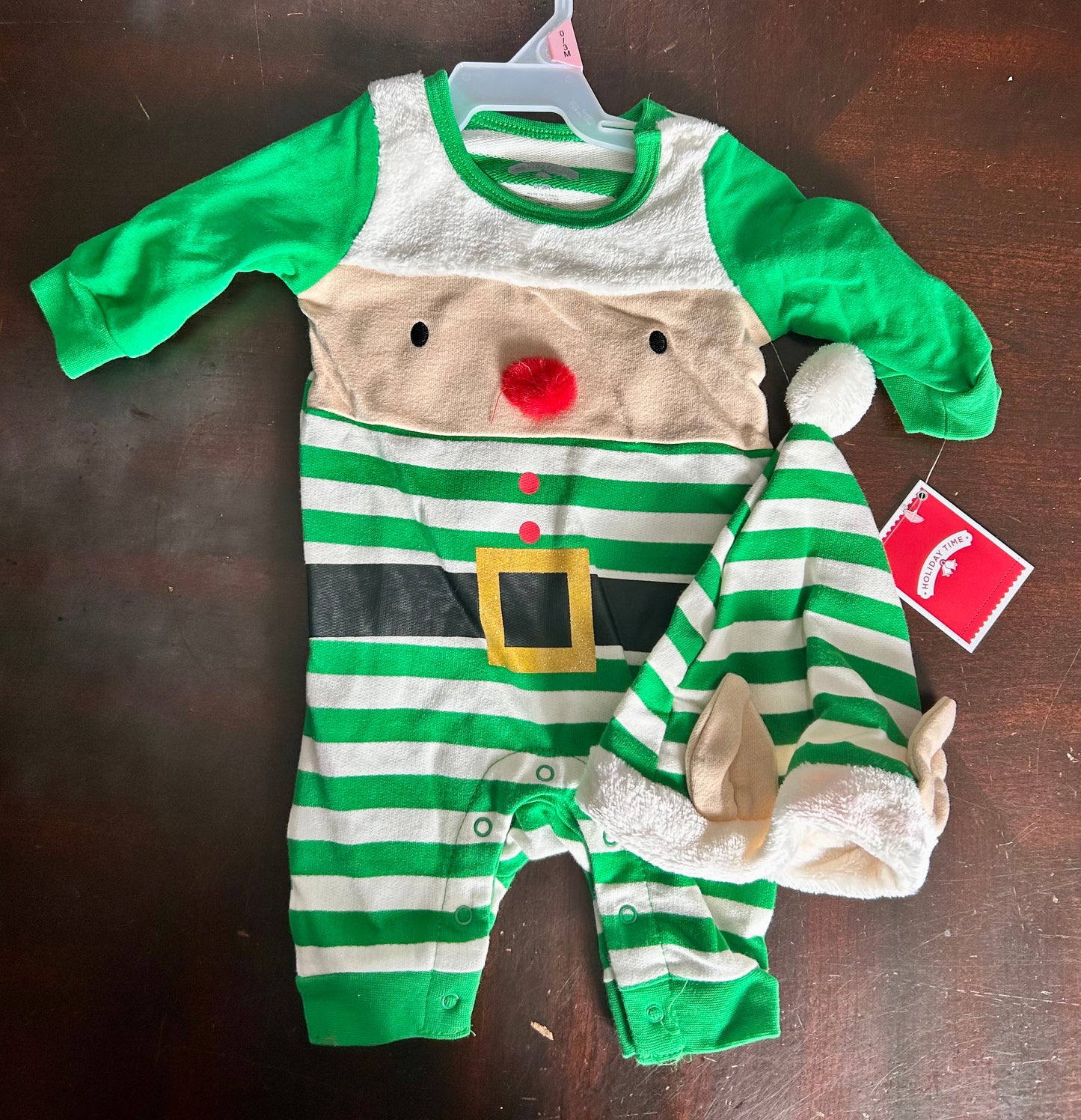 Holiday Time Baby and Toddler Romper with Matching Hat, Green 2-Piece
