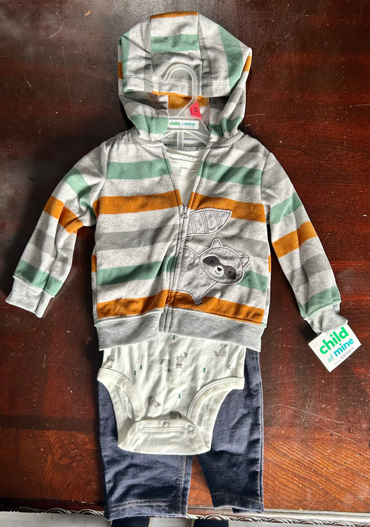 Carter's Child of Mine Baby Boy Hooded Fleece Cardigan and Denim Pant 3pc Outfit Set