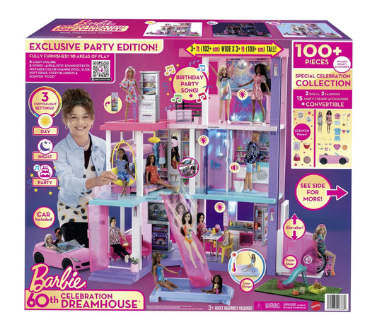 Barbie Deluxe Special Edition 60th DreamHouse Playset with 2 Dolls, Car & 100+ Pieces