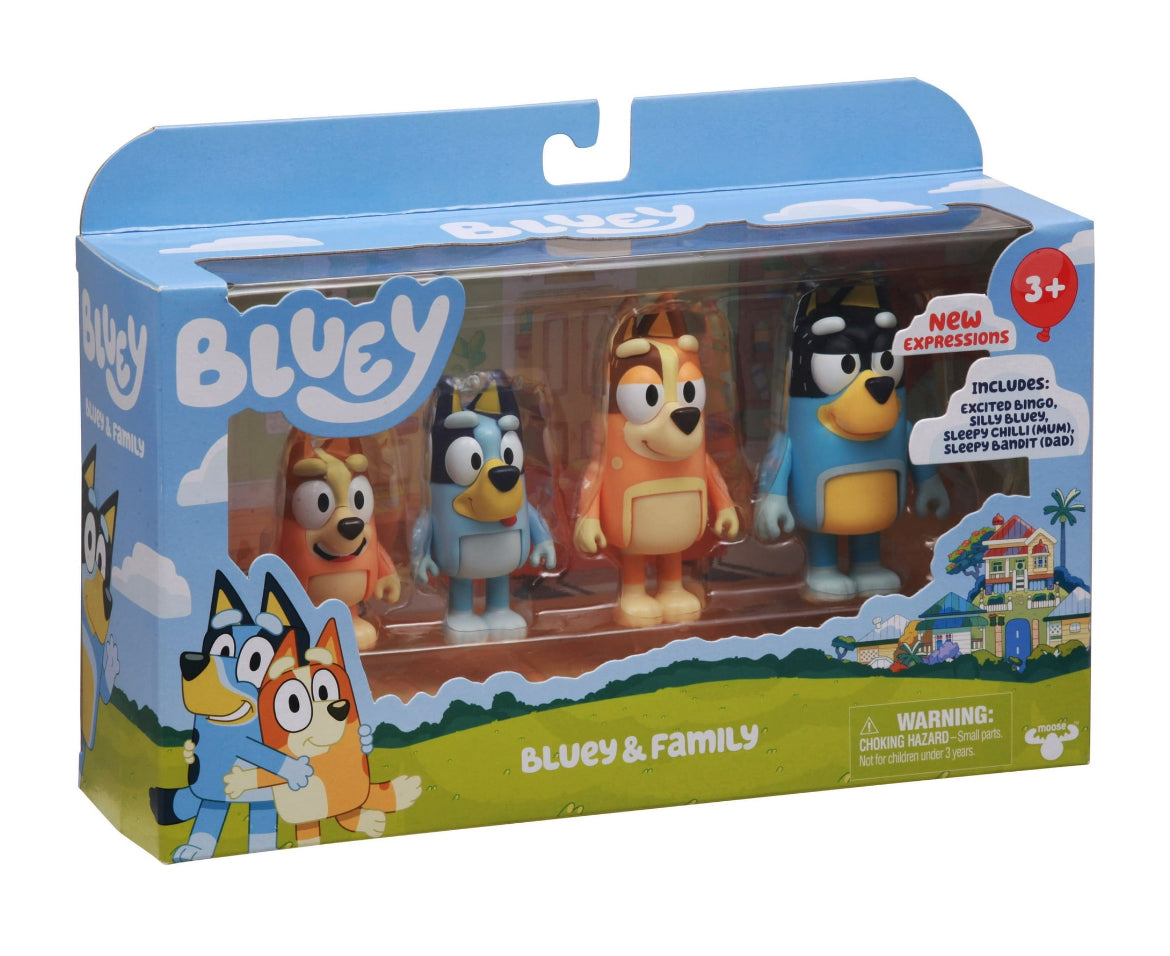 Bluey & Family Mini Figure 4-Pack (Excited Bingo, Silly Bluey, Sleepy Mum & Sleepy Dad)