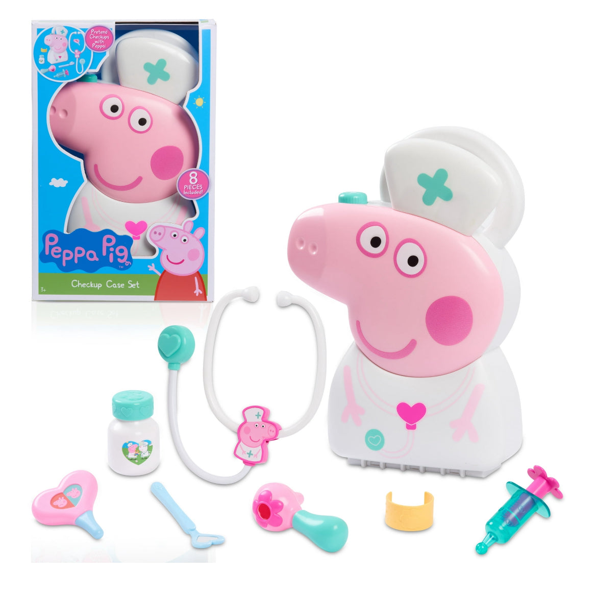 Peppa Pig Checkup Case Set with Carry Handle, 8-Piece Doctor Kit for Kids with Stethoscope
