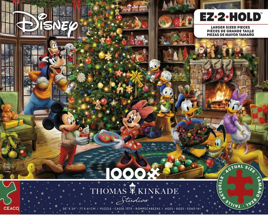 Ceaco Holiday 1000 Piece Disney Mickey and Minnie Christmas Thomas Kinkade Interlocking Jigsaw Puzzle 320474