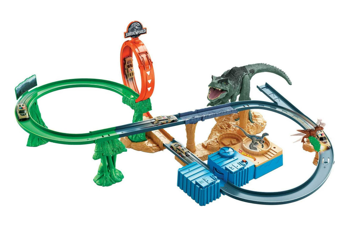 Hot Wheels Jurassic World Clash 'n Crash Track Set with Booster & 1 Toy Car in 1:64 Scale