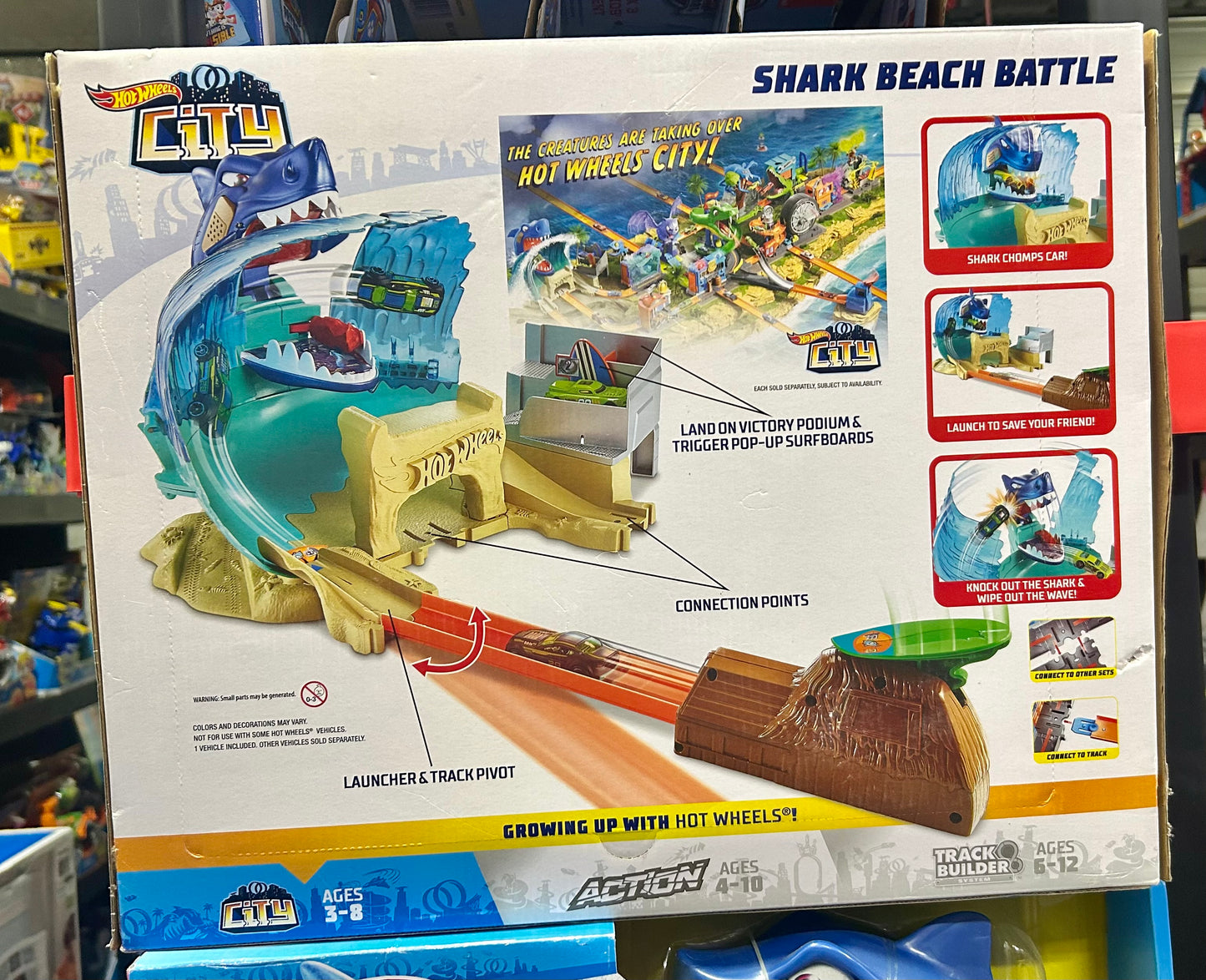 Hot Wheels City Shark Beach Battle Playset with 1 Toy Car in 1:64 Scale