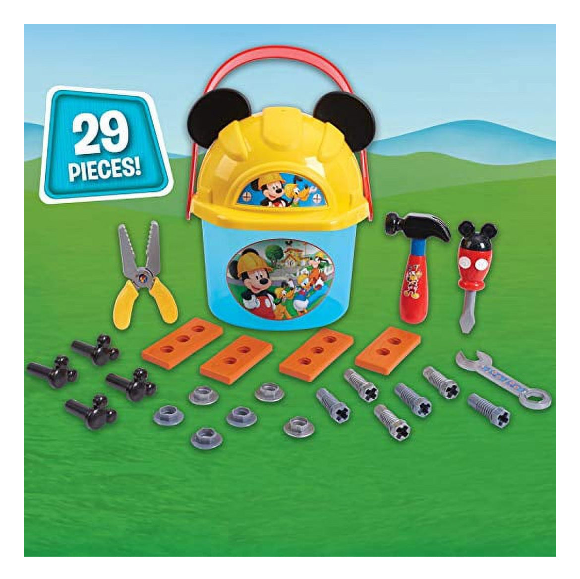 Disney Junior Mickey Mouse Handy Helper Tool Bucket Construction Role Play Set, 25-pieces