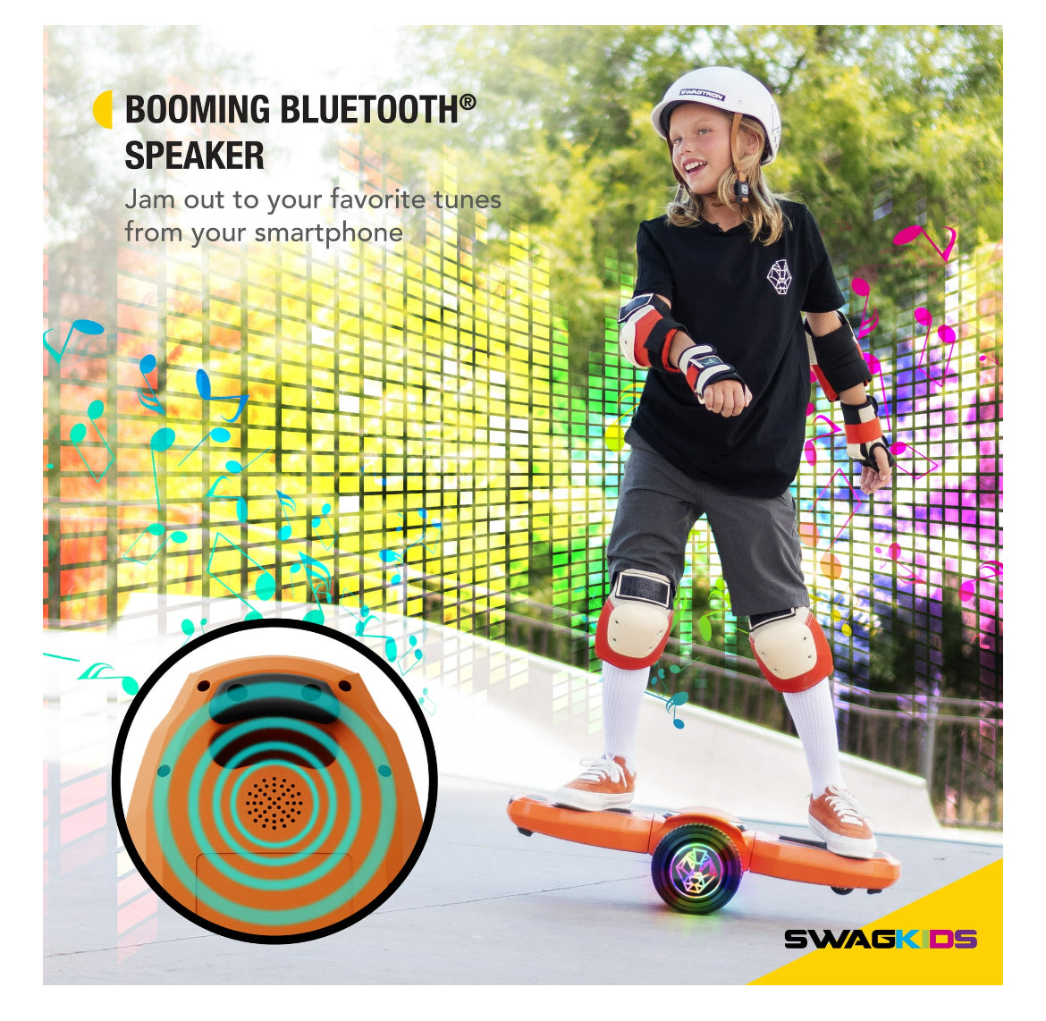 Swagtron Shuttle Zipboard Electric Hoverboard Skateboard 7 mph and 3-Mile Range LED Wheels Bluetooth Speaker