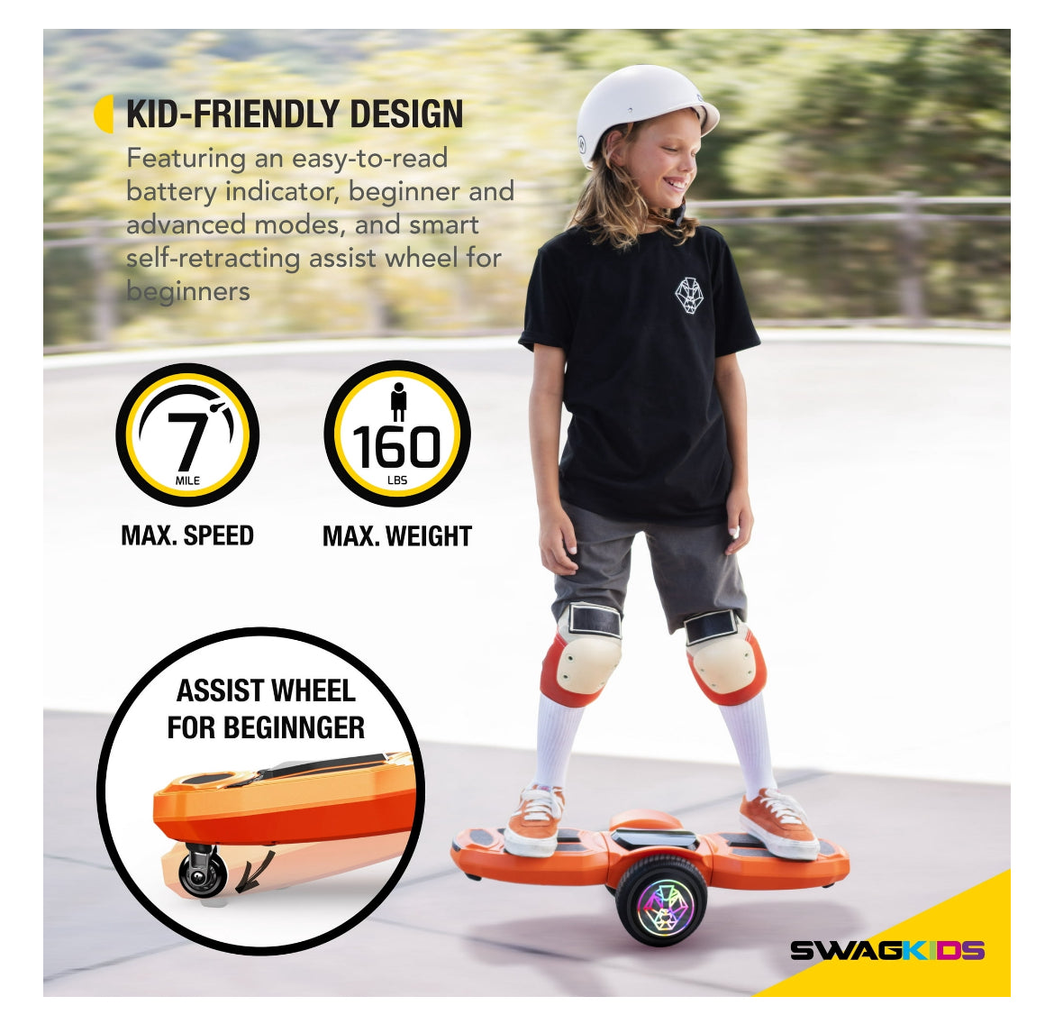 Swagtron Shuttle Zipboard Electric Hoverboard Skateboard 7 mph and 3-Mile Range LED Wheels Bluetooth Speaker