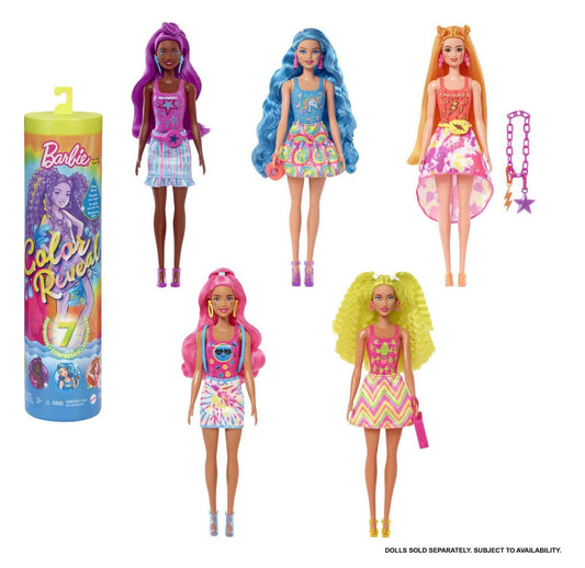 Barbie Color Reveal Neon Tie-Dye Fashion Doll with Accessories & Color Change (Styles May Vary)