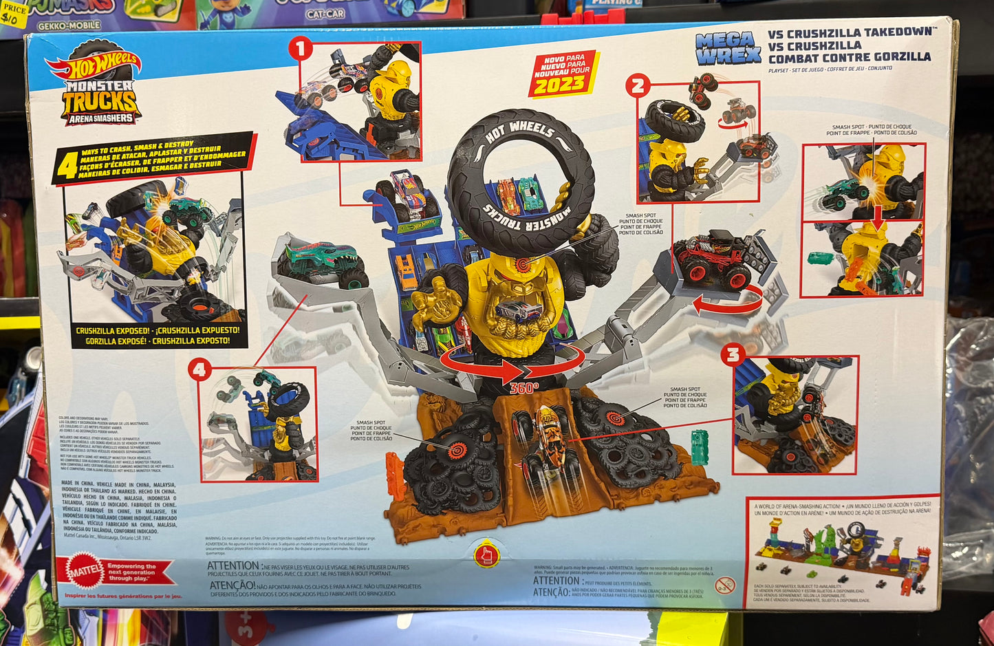Hot Wheels Monster Trucks Arena Smashers Mega-Wrex vs. Crushzilla Takedown Playset 16432