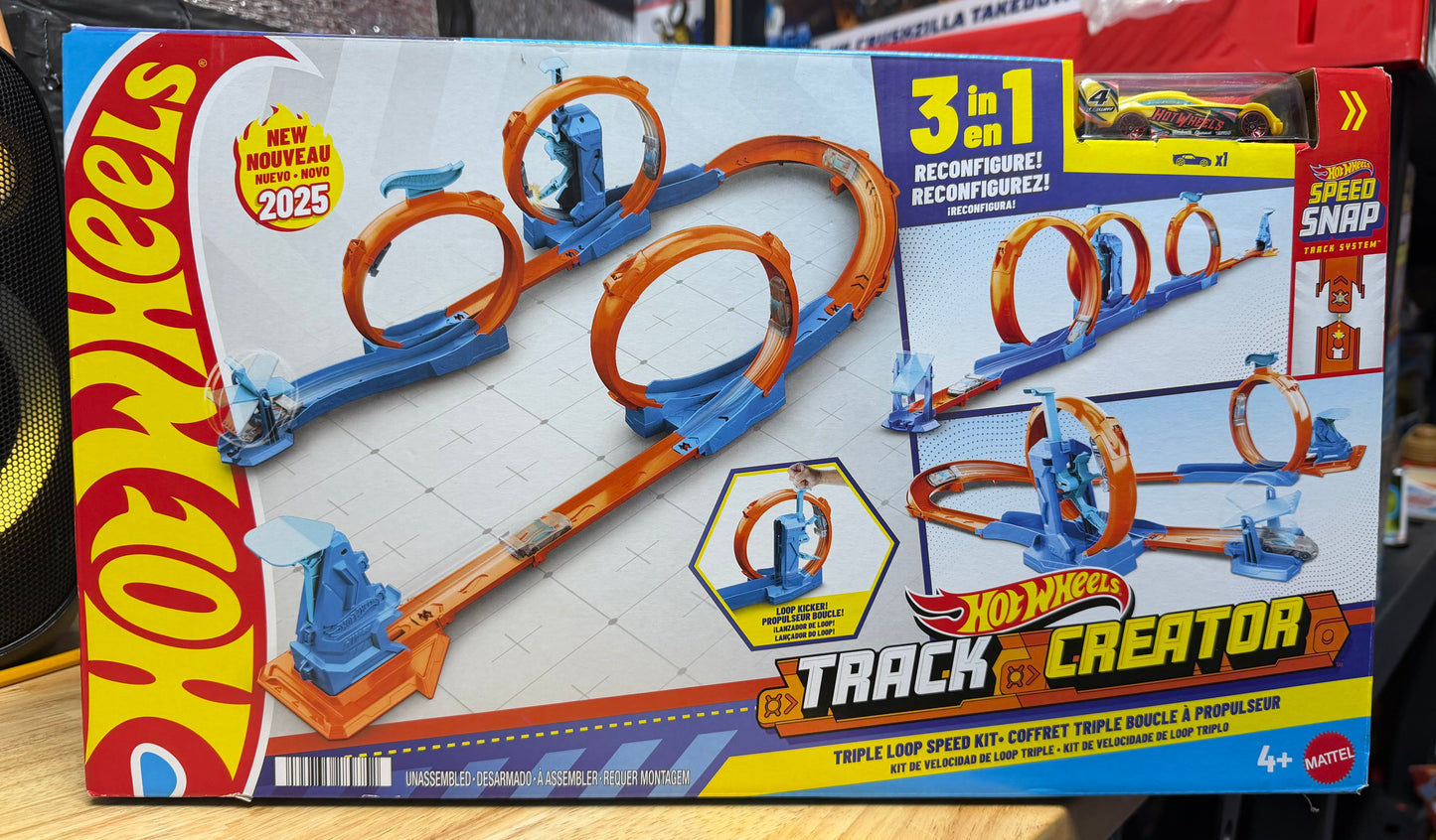 Hot Wheels Track Creator Triple Loop Pack & 1:64 Scale Toy Car, Track-Building Set 28975