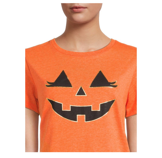 Women's Halloween Jack-O-Lantern Graphic Tee, Fall Short Sleeve T-Shirt