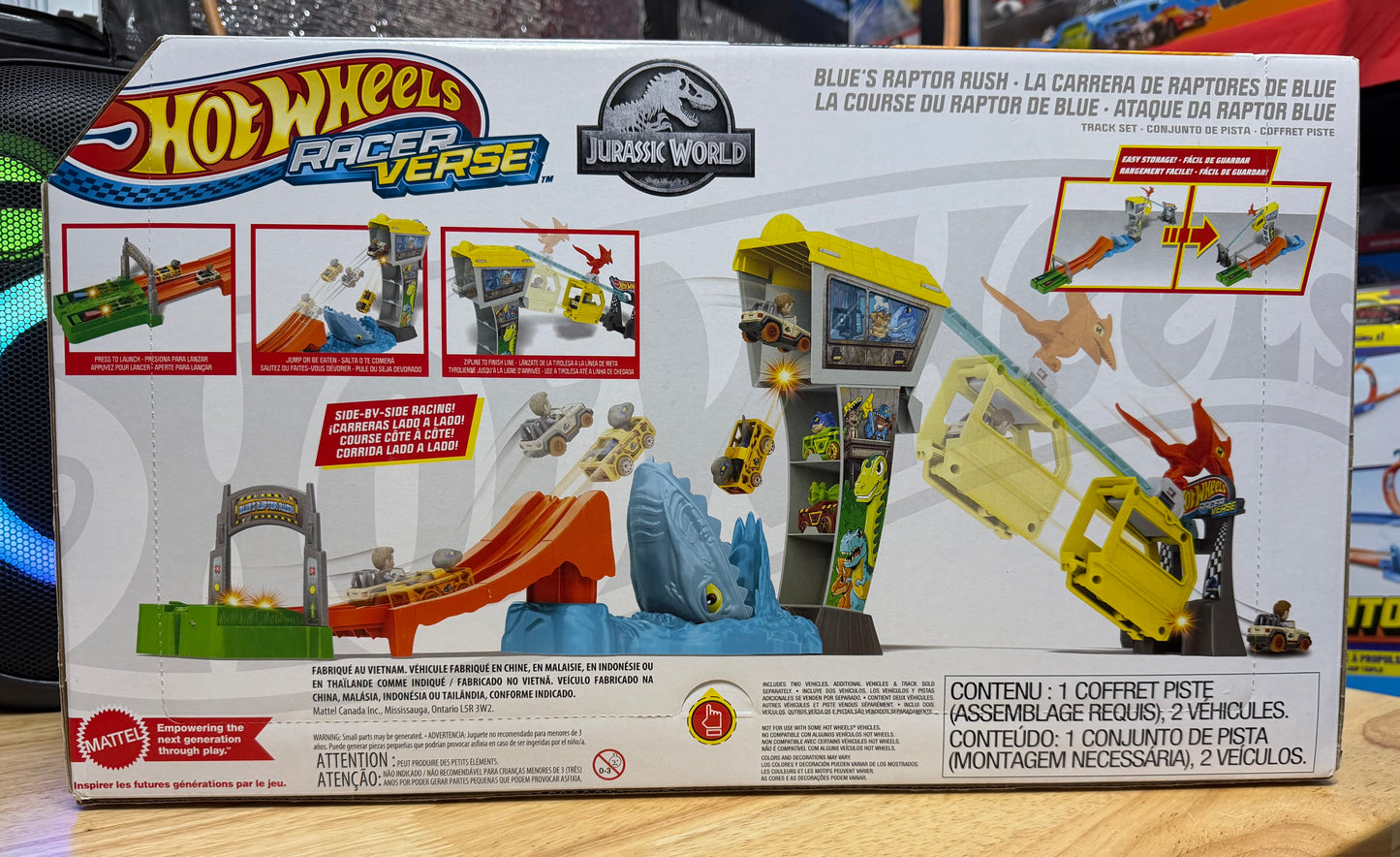 Hot Wheels Racer Verse Jurassic World Blue’s Raptor Rush Track Vehicle Playset 19538