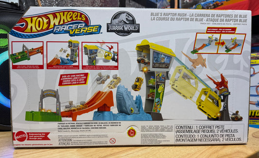 Hot Wheels Racer Verse Jurassic World Blue’s Raptor Rush Track Vehicle Playset 19538
