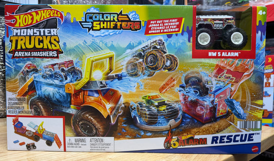 Hot Wheels Monster Trucks Arena Smashers Color Shifters 5-Alarm Rescue Playset 16434