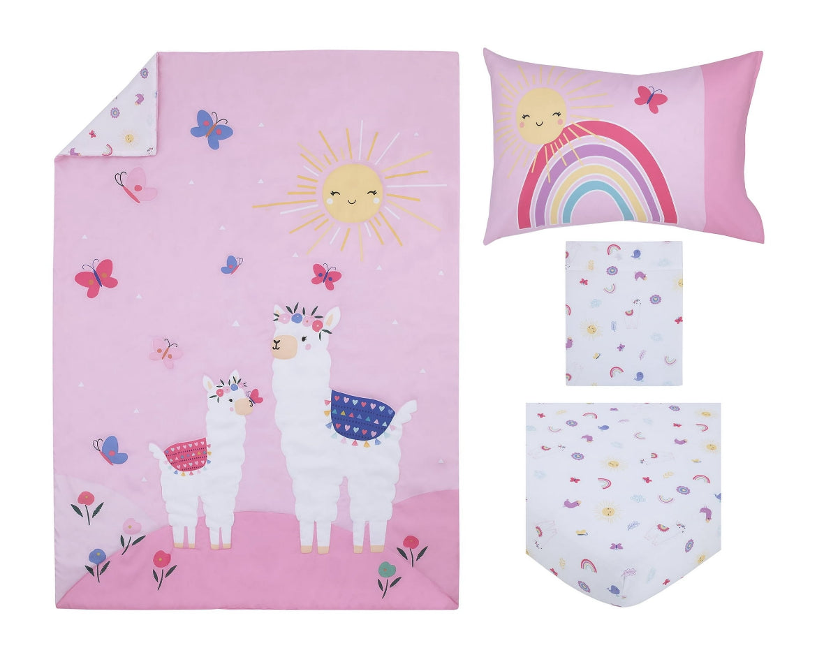 Parent's Choice 4 Piece Llama Bedding Set, Toddler Bed, Pink and Purple, Toddler Girl Bedding