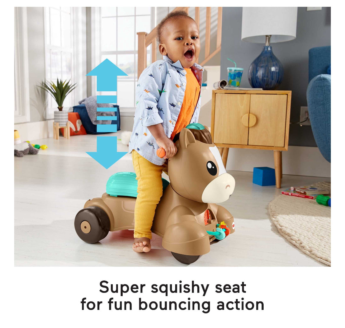 Fisher-Price Walk Bounce & Ride Pony Baby Walker and Ride-On Learning Toy with Music and Lights