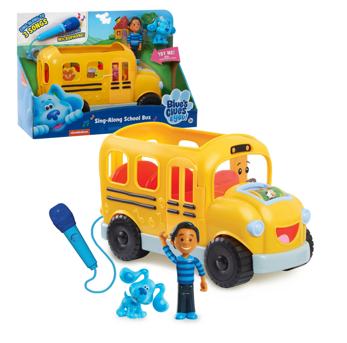 Blue's Clues & You! Sing-Along School Bus with Josh and Blue Figures, Includes Microphone and Plays 3 Songs