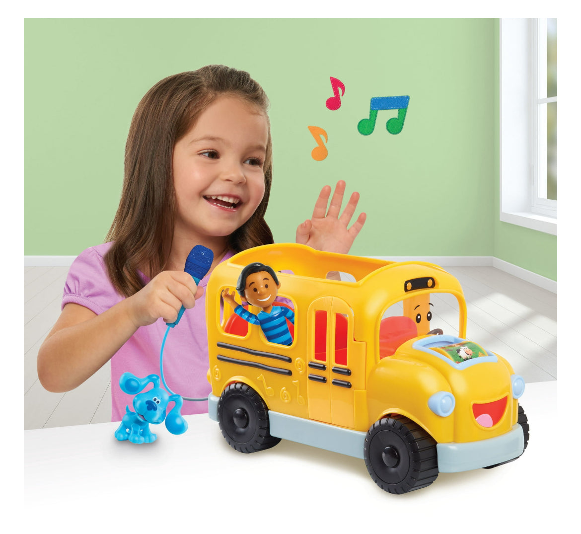 Blue's Clues & You! Sing-Along School Bus with Josh and Blue Figures, Includes Microphone and Plays 3 Songs