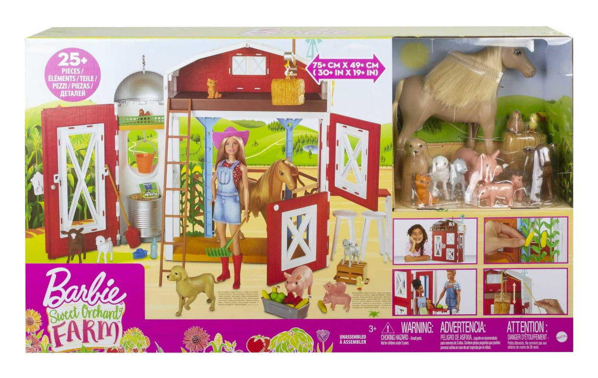 Barbie Sweet Orchard Farm Playset with Barn, Horse, 10 Farm Animals & 15 Accessories, Moving Pieces