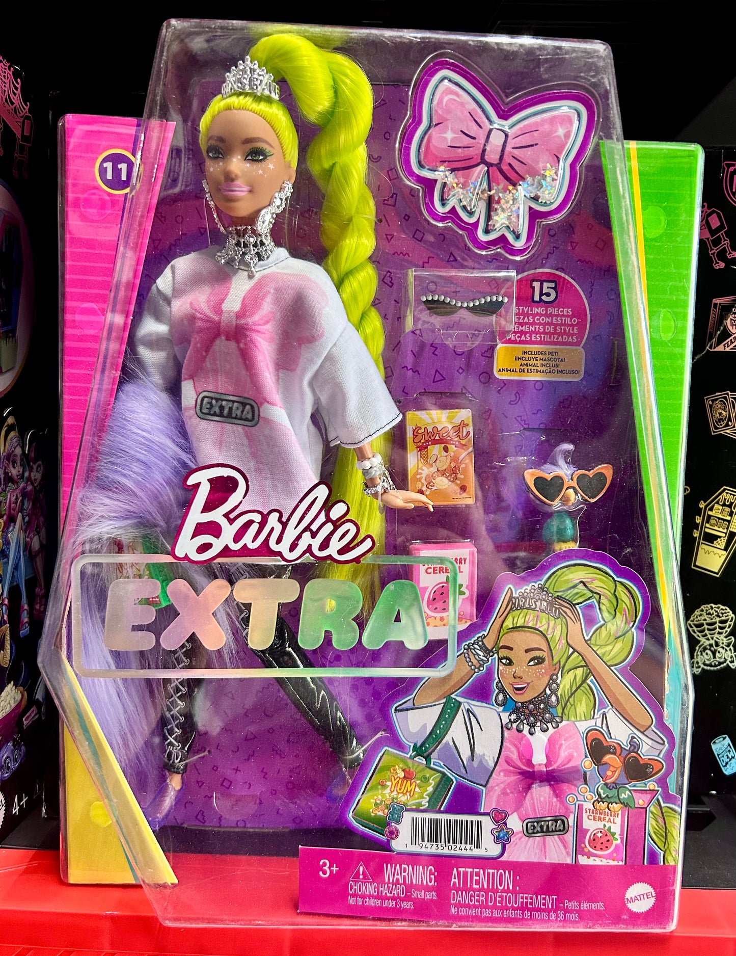 Barbie Extra Fashion Doll #11 with Neon Green Haird with Feather Boa 02444