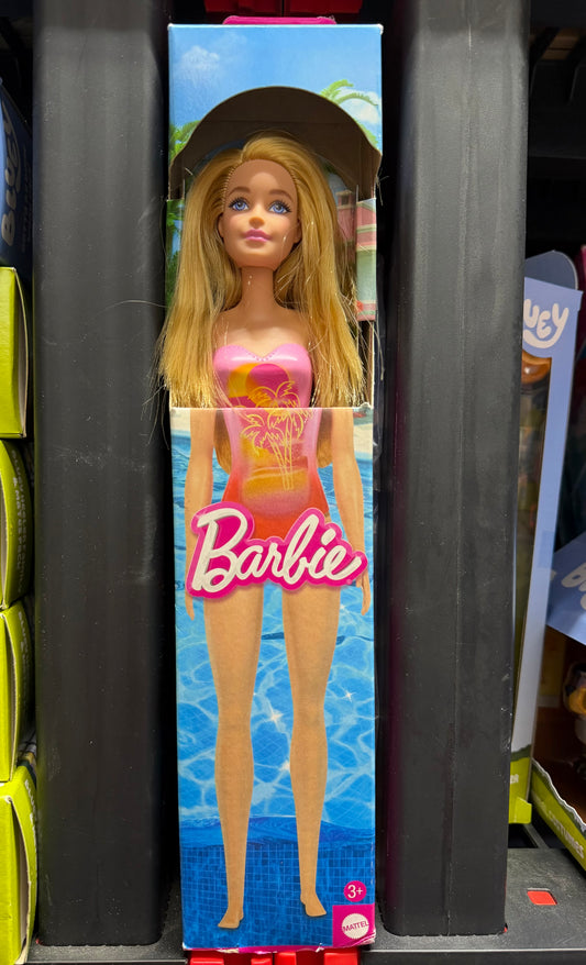 Beach Barbie Doll Blonde Hair Pink Swimsuit 24098