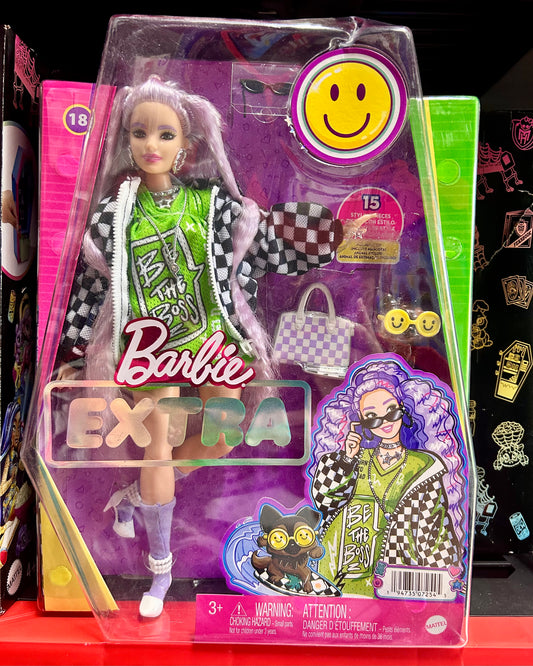 Barbie Extra Fashion Doll #18 with Lavender Hair & Brown Eyes in Checkered Jacket 07254