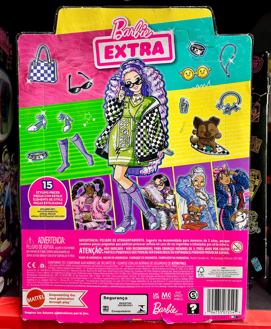 Barbie Extra Fashion Doll #18 with Lavender Hair & Brown Eyes in Checkered Jacket 07254