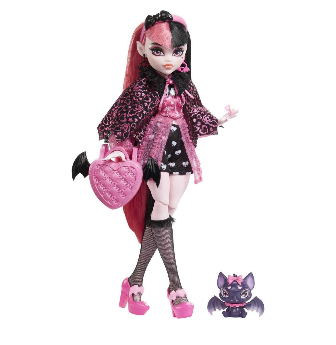Monster High Draculaura Fashion Doll with Pink & Black Hair, Accessories & Pet Bat