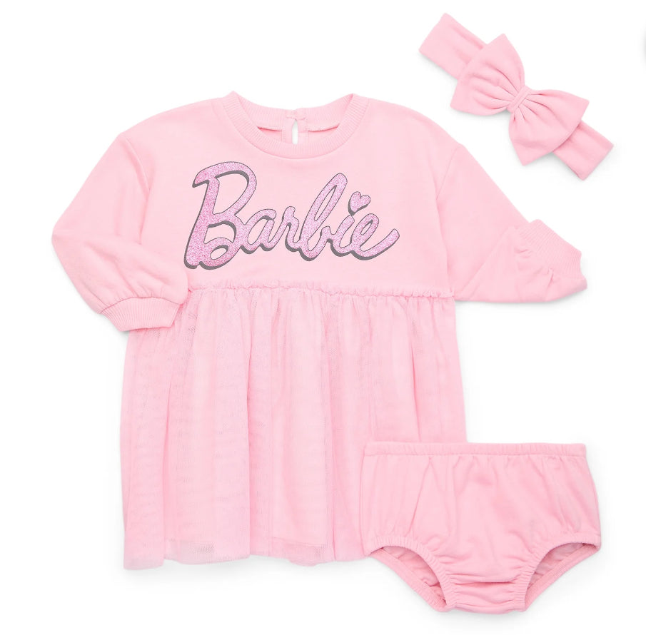 Barbie Baby Girls Tutu Dress, Diaper Cover & Headband, 3-Piece Set