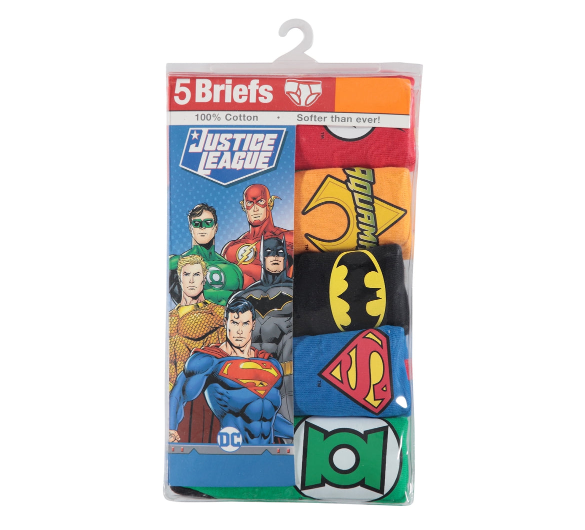 Justice League Boys Briefs Underwear, 5 Pack