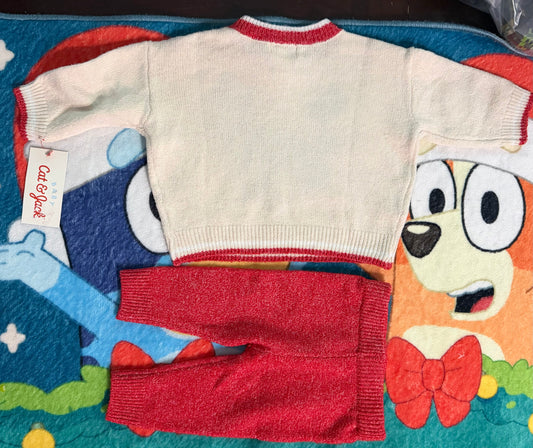 Infant Boys and Girls Red and Tan Sweater Pants Christmas Outfit NB 94549