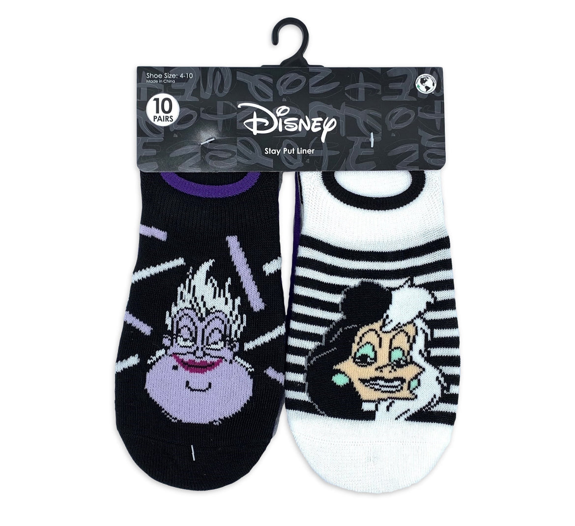 Disney Villains Women's Stay-Put Liner Socks, 10-Pack, Size 4-10