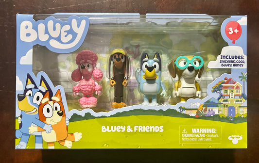 Bluey Friends 4-Pack Figure Set with Bluey, Coco, Honey, Snickers 13014