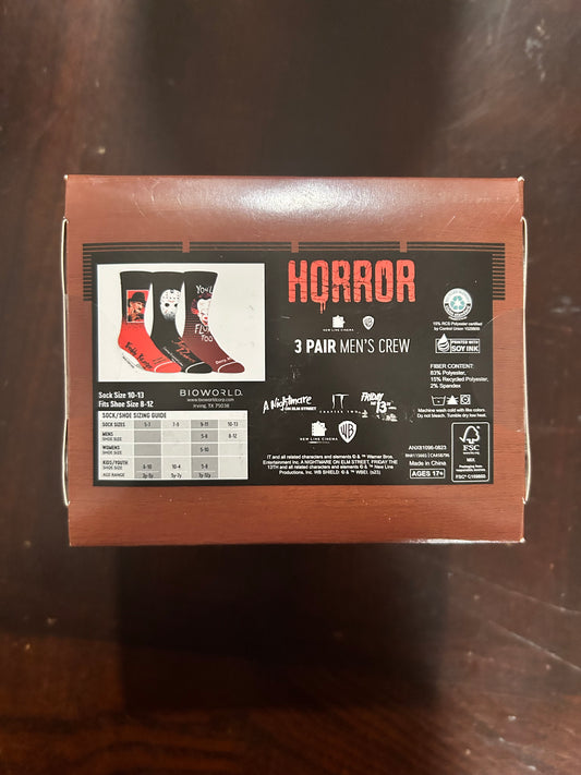 Horror 3-Pack Men’s Crew Socks Size 8-12