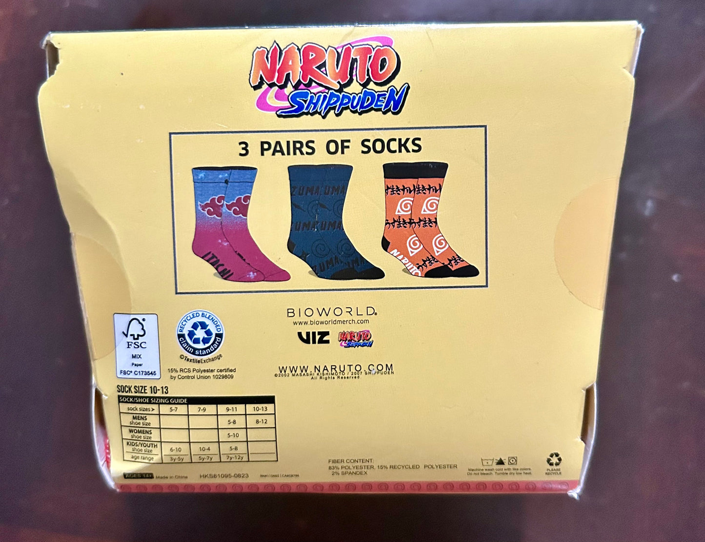 Naruto Shippuden 3-Pack Men’s Crew Socks Size 10–13