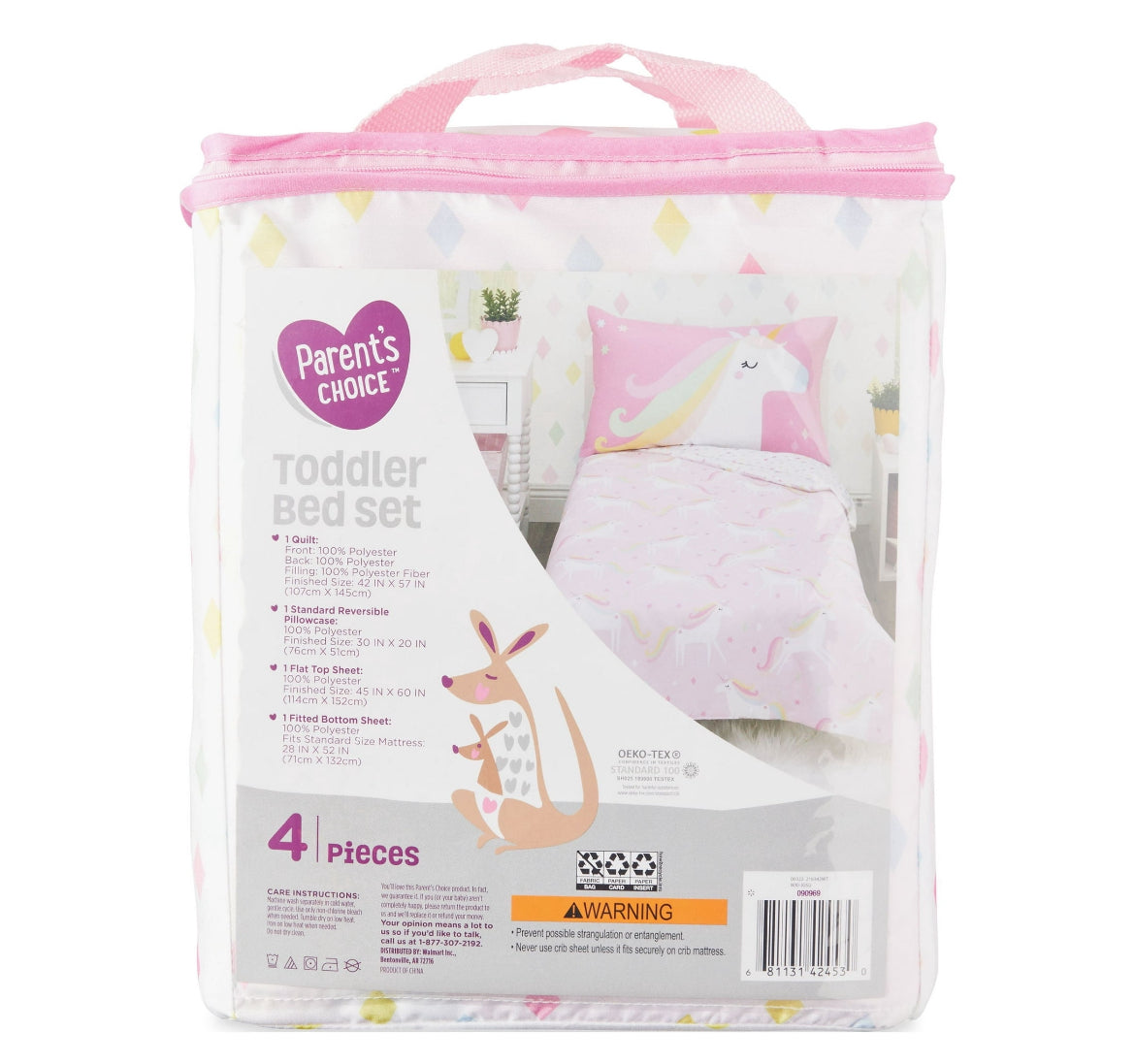 Parent's Choice 4-Piece Pink Magical Wishes Unicorn Toddler Bedding Set