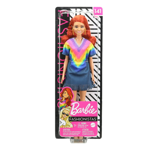 Barbie Fashionistas Doll #141 with Long Red Hair Wearing Tie-Dye Fringe Dress
