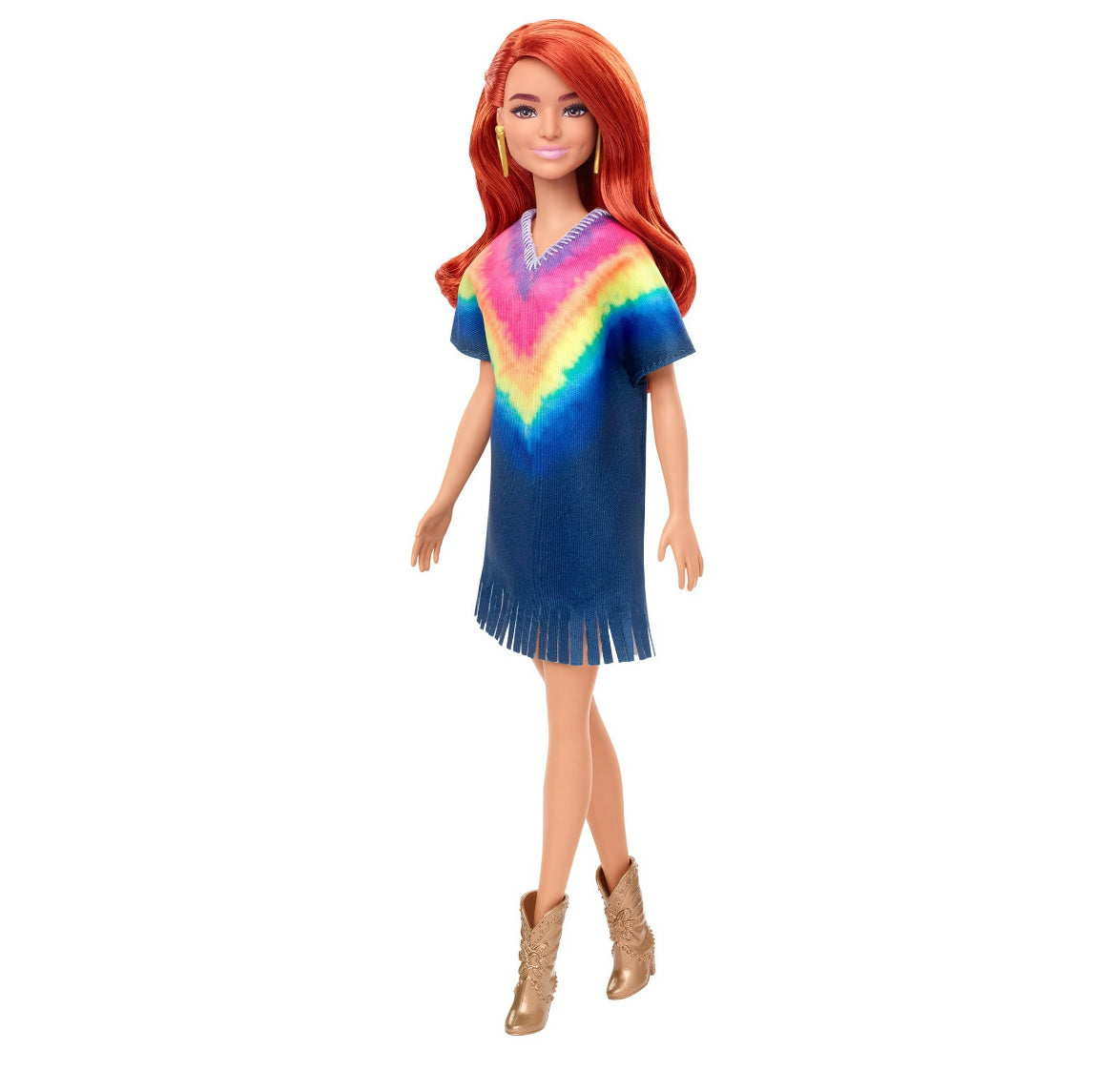 Barbie Fashionistas Doll #141 with Long Red Hair Wearing Tie-Dye Fringe Dress