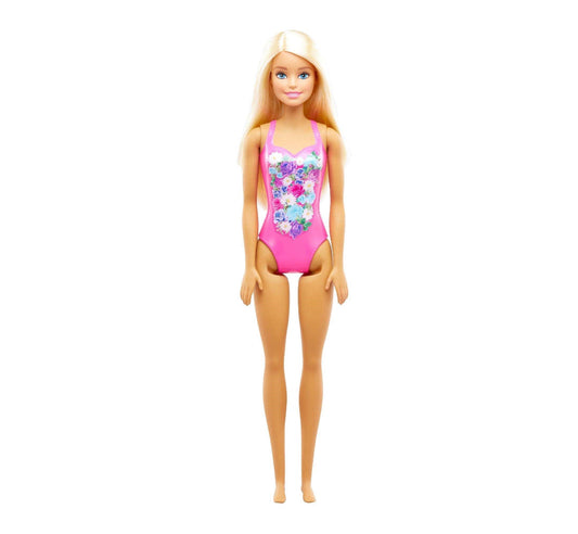 Barbie Beach Doll with Pink Graphic One-Piece Swimsuit