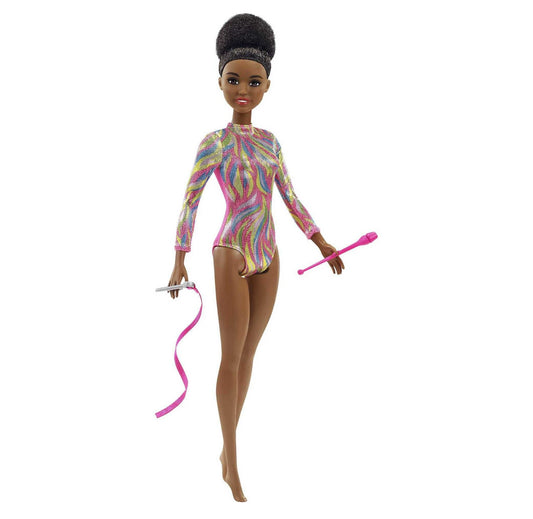 Barbie Rhythmic Gymast Doll, Brunette Fashion Doll with Metallic Leotard & Dancing Accessories