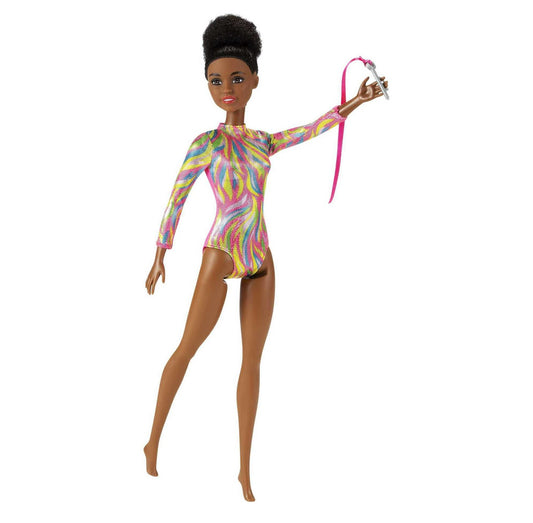 Barbie Rhythmic Gymast Doll, Brunette Fashion Doll with Metallic Leotard & Dancing Accessories