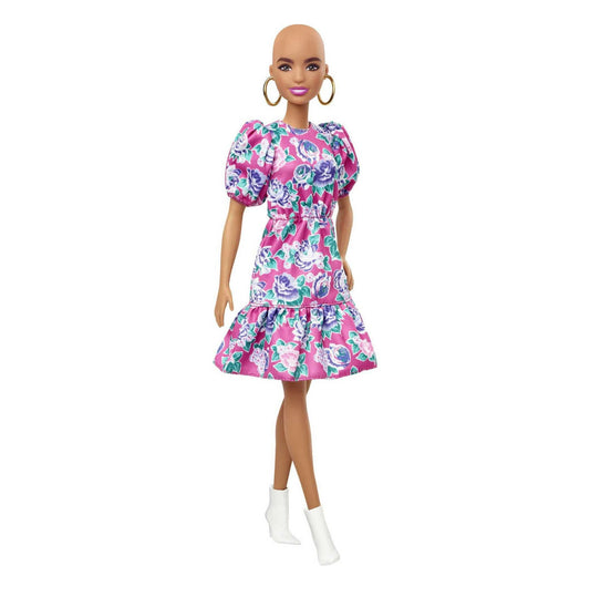 Barbie Fashionistas Doll #150 with No-Hair Look Wearing Pink Floral Dress
