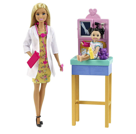 Barbie Careers Pediatrician Playset with Blonde Fashion Doll, 1 Small Doll, Furniture & Accessories