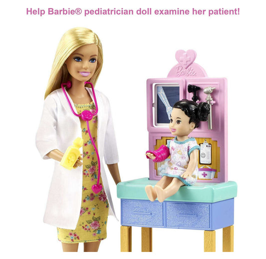 Barbie Careers Pediatrician Playset with Blonde Fashion Doll, 1 Small Doll, Furniture & Accessories